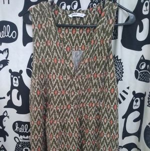 Olive and orange linen shift dress